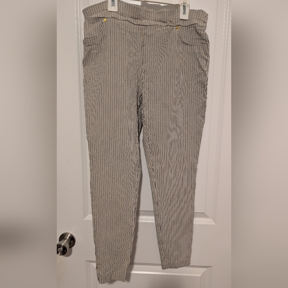 NYC Denim Blue, Yellow Gold, and White Striped Pants